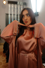 Rehana Crystal Abaya Set in Baby Pink