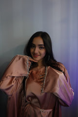 Rehana Crystal Abaya Set in Baby Pink