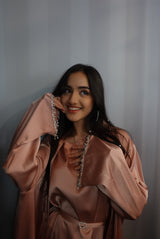 Rehana Crystal Abaya Set in Baby Pink