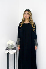 Daniya Crystal Sleeve Abaya in Black