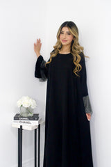 Daniya Crystal Sleeve Abaya in Black