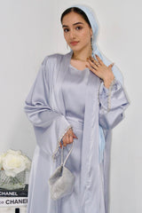 Rehana Crystal Abaya Set in Ice Blue
