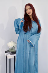 Rehana Crystal Abaya Set in Peacock Blue