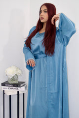 Rehana Crystal Abaya Set in Peacock Blue