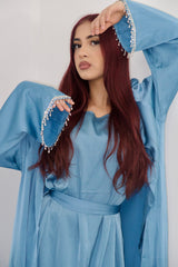 Rehana Crystal Abaya Set in Peacock Blue