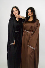 Rehana Crystal Abaya Set in Brown