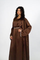 Rehana Crystal Abaya Set in Brown