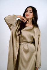 Rehana Crystal Abaya Set in Champagne