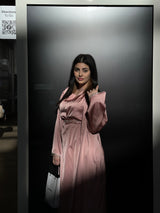 Rehana Crystal Abaya Set in Baby Pink