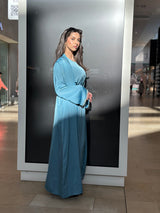 Rehana Crystal Abaya Set in Peacock Blue