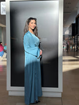 Rehana Crystal Abaya Set in Peacock Blue