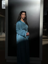 Rehana Crystal Abaya Set in Peacock Blue