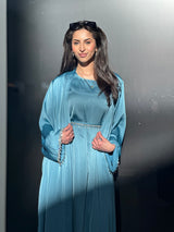 Rehana Crystal Abaya Set in Peacock Blue