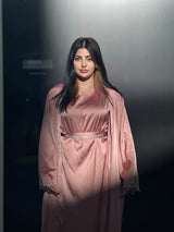 Rehana Crystal Abaya Set in Baby Pink
