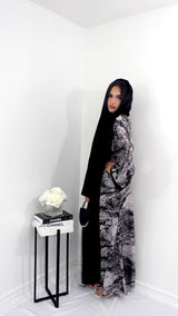 Ruha Abaya in Black/White Marble With Matching Hijab