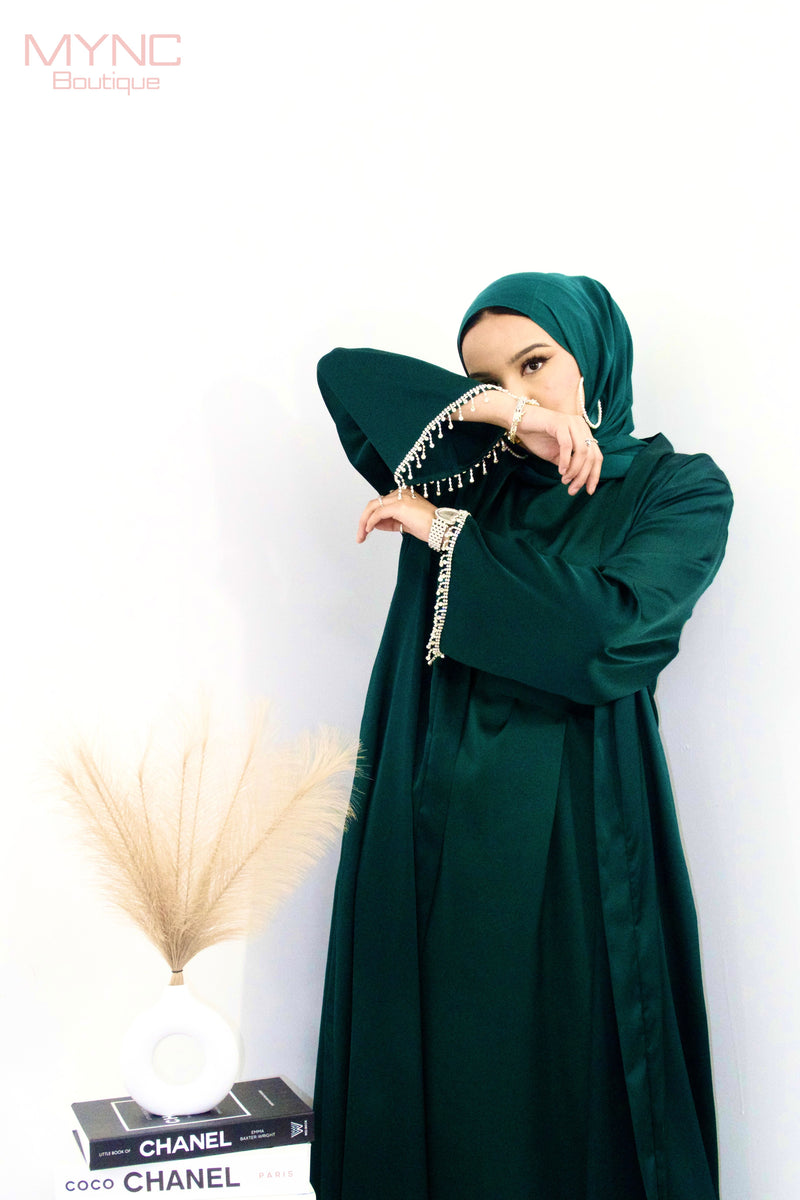 Rehana Crystal Abaya Set in Emerald Green