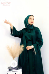 Rehana Crystal Abaya Set in Emerald Green