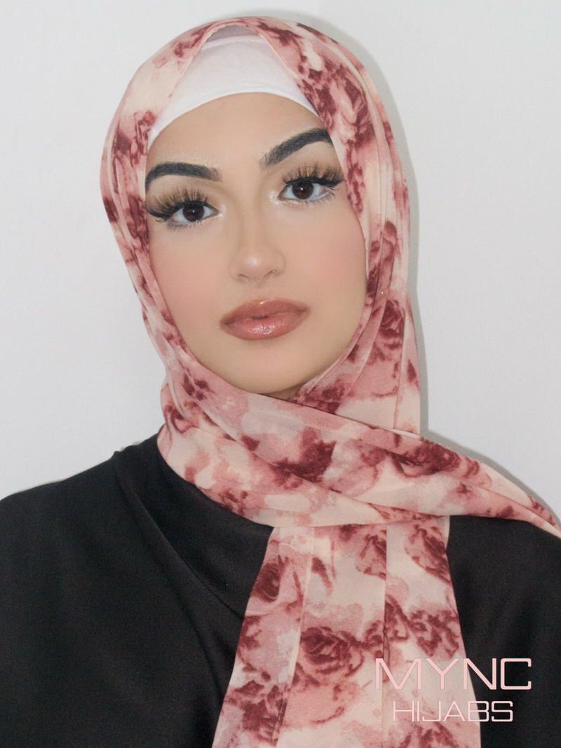 Printed Chiffon Hijab - Deep Floral