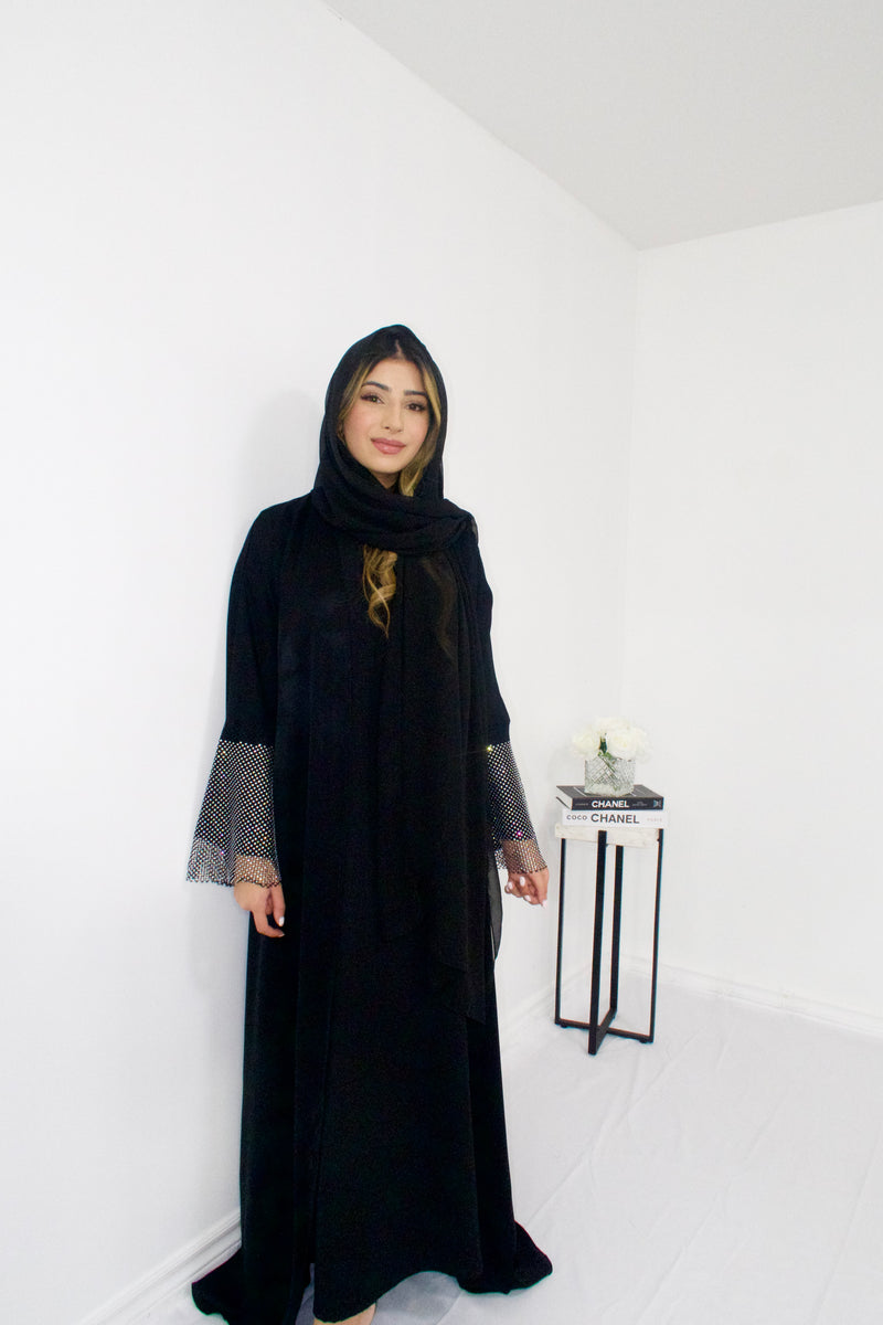 Daniya Crystal Sleeve Abaya in Black