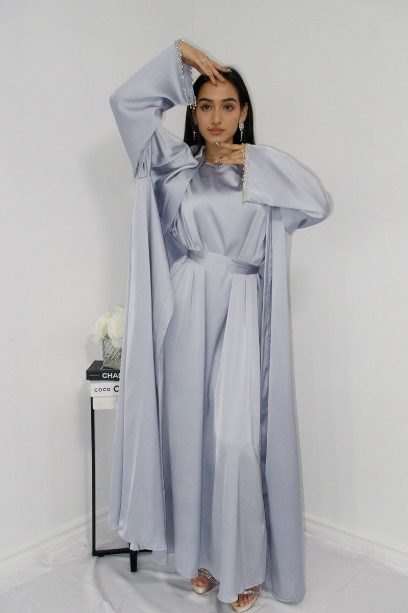 Rehana Crystal Abaya Set in Ice Blue