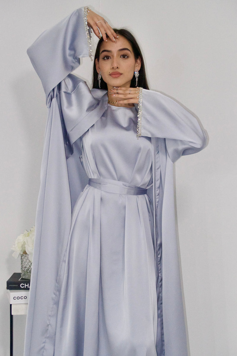 Rehana Crystal Abaya Set in Ice Blue