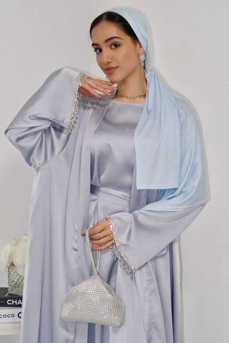 Rehana Crystal Abaya Set in Ice Blue