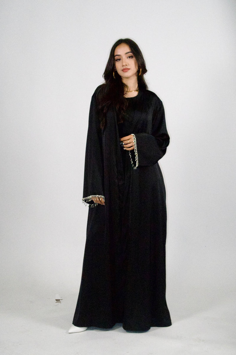 Rehana Crystal Abaya Set in Black