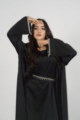 Rehana Crystal Abaya Set in Black