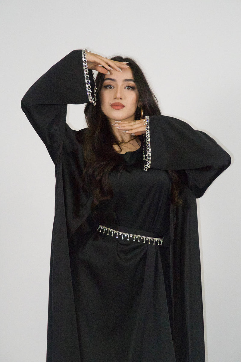 Rehana Crystal Abaya Set in Black