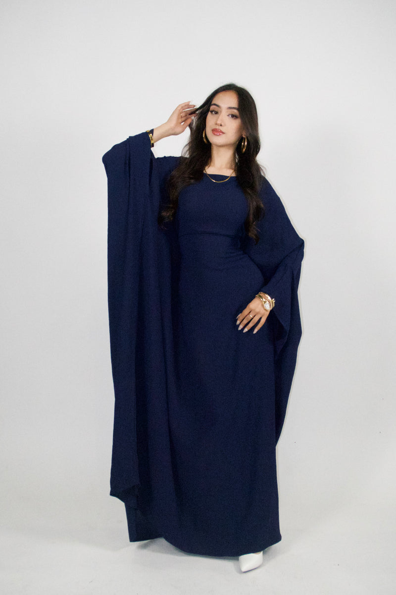 Yelda Simple Butterfly Abaya - Dark Blue