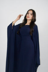 Yelda Simple Butterfly Abaya - Dark Blue