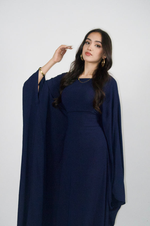 Yelda Simple Butterfly Abaya - Dark Blue