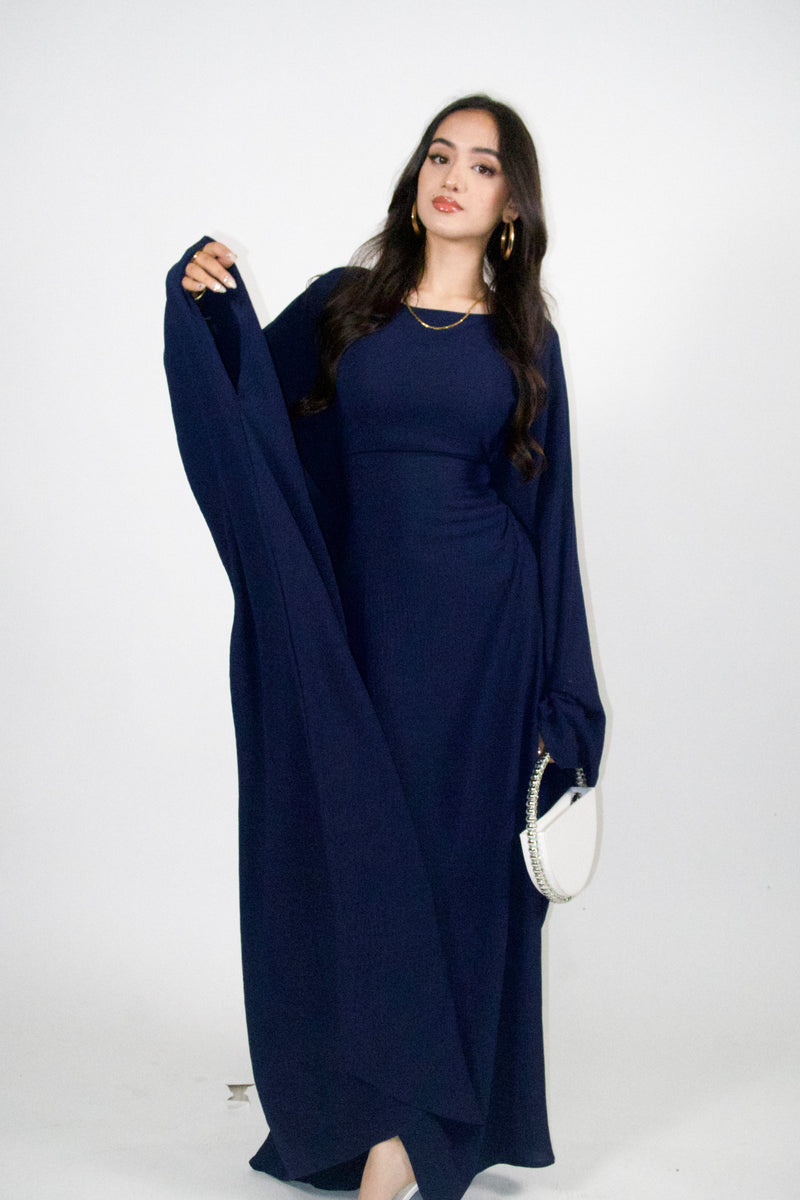 Yelda Simple Butterfly Abaya - Dark Blue