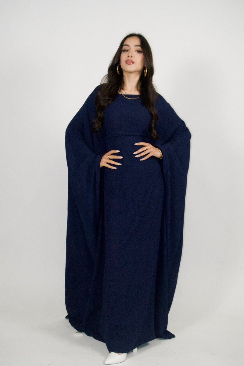 Yelda Simple Butterfly Abaya - Dark Blue