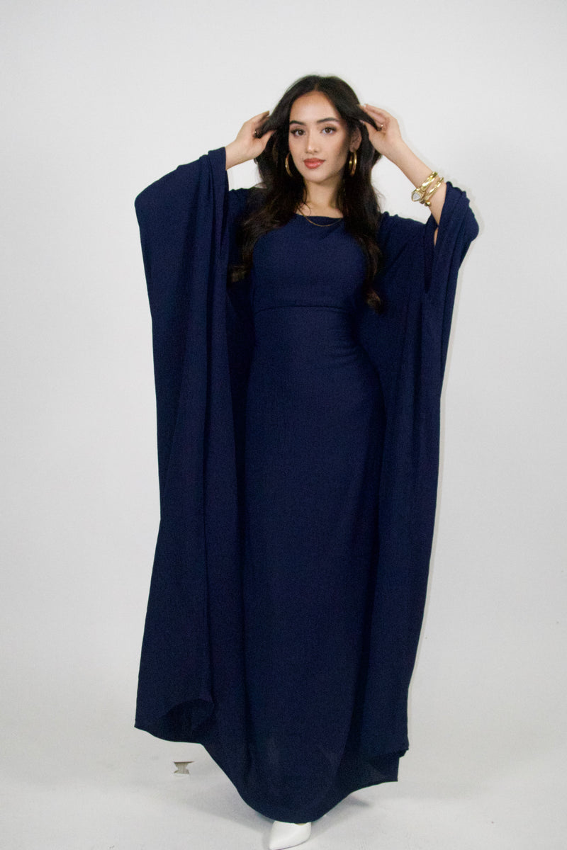 Yelda Simple Butterfly Abaya - Dark Blue