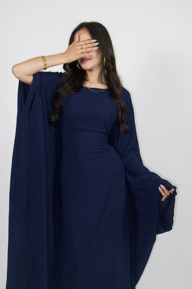 Yelda Simple Butterfly Abaya - Dark Blue