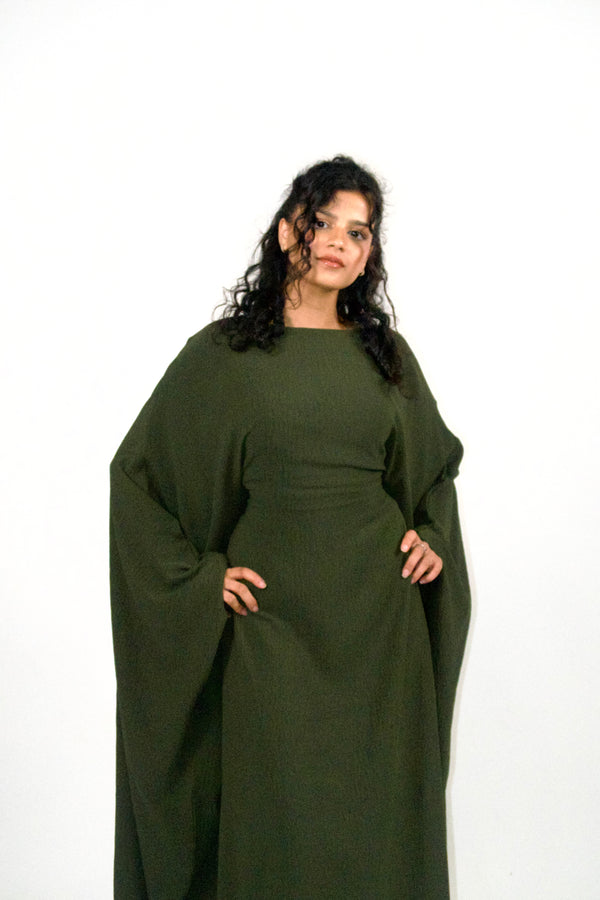 Yelda Simple Butterfly Abaya - Khaki Green