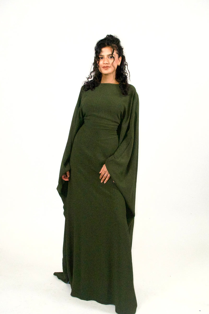 Yelda Simple Butterfly Abaya - Khaki Green