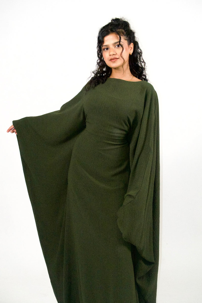 Yelda Simple Butterfly Abaya - Khaki Green