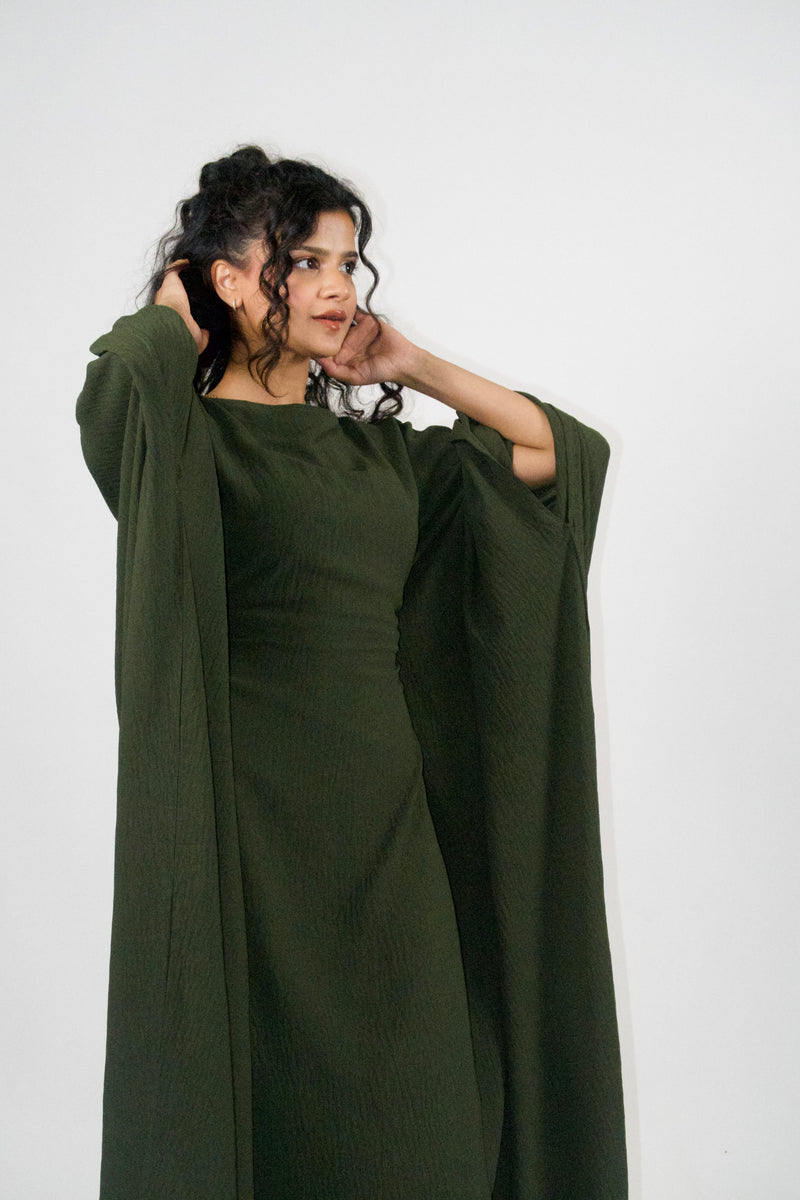 Yelda Simple Butterfly Abaya - Khaki Green