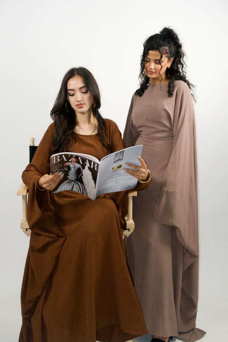 Yelda Simple Butterfly Abaya - Chocolate Brown