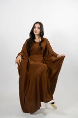 Yelda Simple Butterfly Abaya - Chocolate Brown