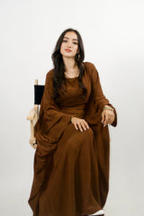 Yelda Simple Butterfly Abaya - Chocolate Brown