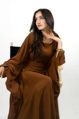 Yelda Simple Butterfly Abaya - Chocolate Brown