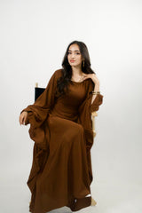 Yelda Simple Butterfly Abaya - Chocolate Brown