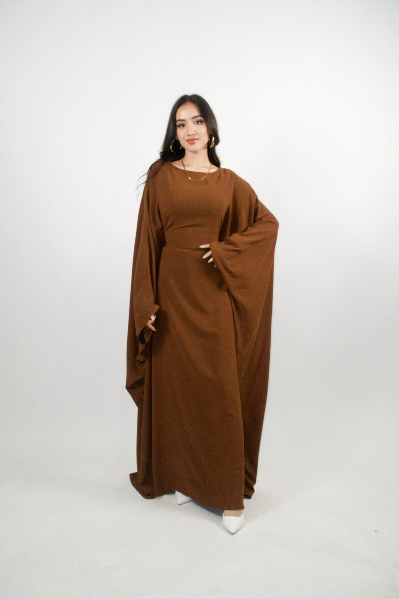 Yelda Simple Butterfly Abaya - Chocolate Brown