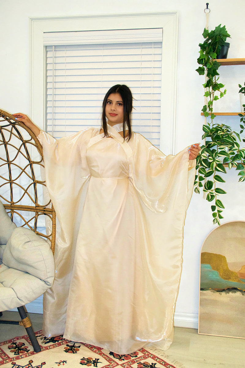 Criss-Cross Neck Butterfly Abaya - Cream