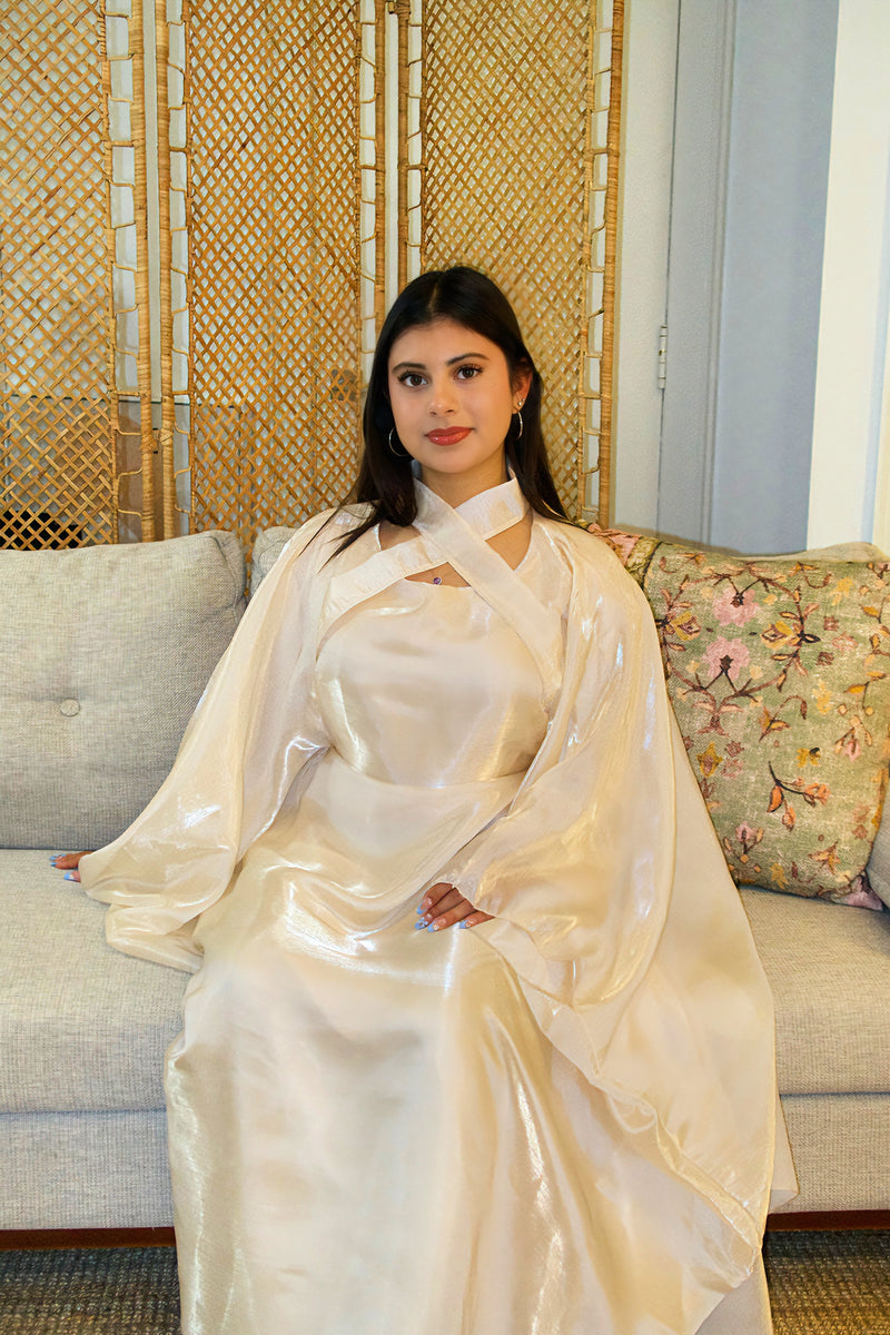 Criss-Cross Neck Butterfly Abaya - Cream