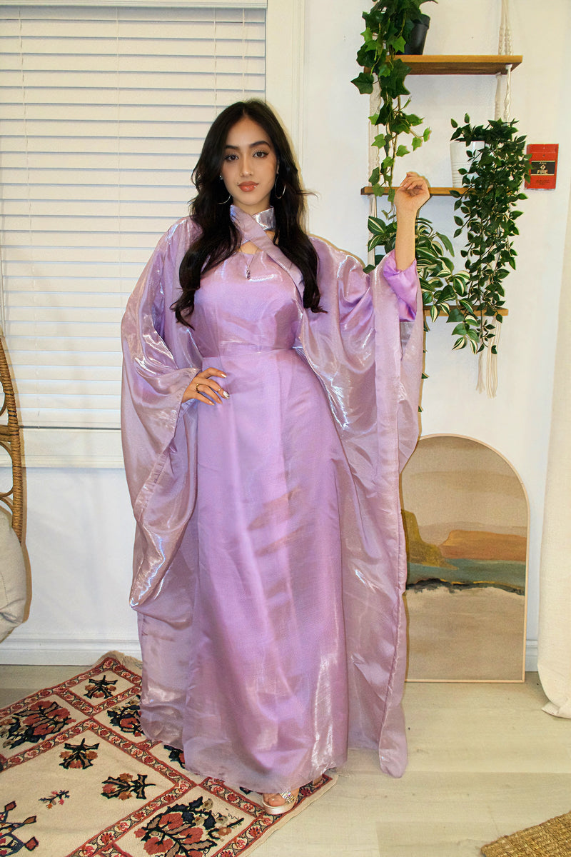 Criss-Cross Neck Butterfly Abaya - Lilac