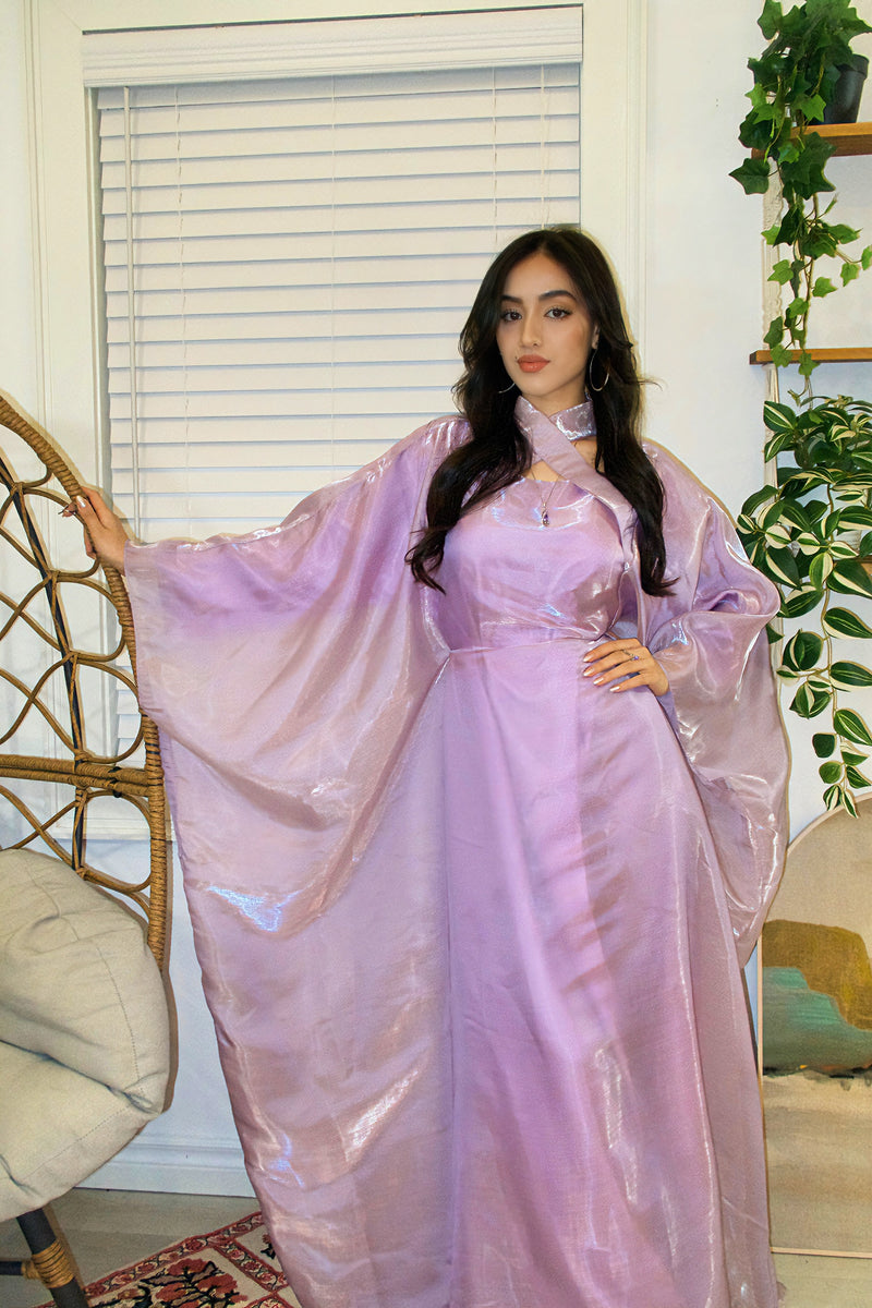 Criss-Cross Neck Butterfly Abaya - Lilac